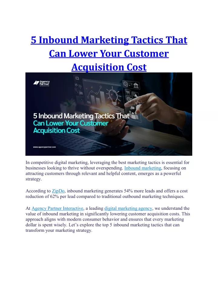 5 inbound marketing tactics that can lower your