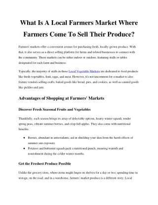What Is A Local Farmers Market Where Farmers Come To Sell Their Produce