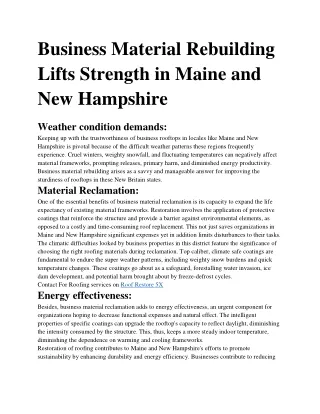 Business Material Rebuilding Lifts Strength in Maine and New Hampshire