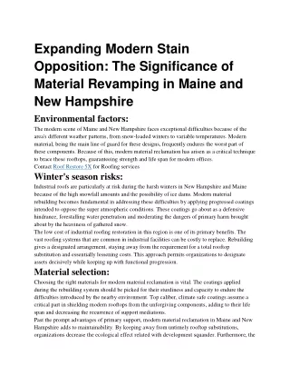 The Significance of Material Revamping in Maine and New Hampshire