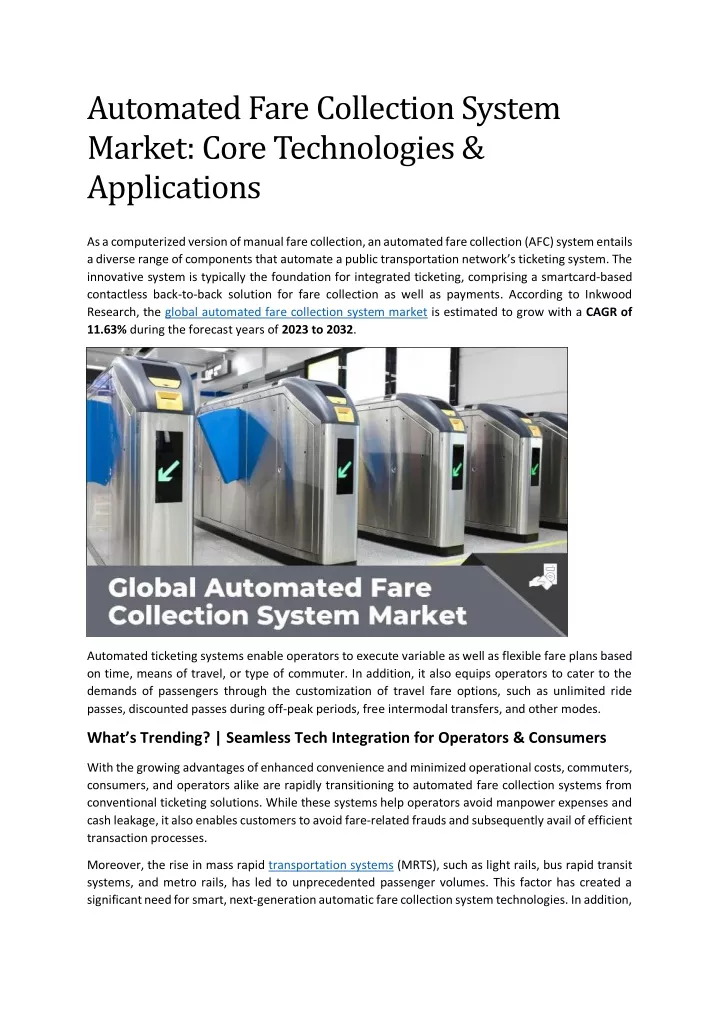 automated fare collection system market core