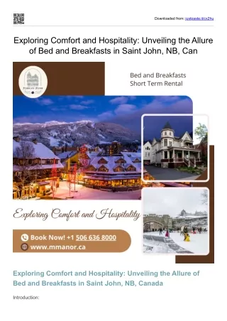 Exploring Comfort and Hospitality Unveiling the Allure of Bed and Breakfasts in Saint John, NB, Canada