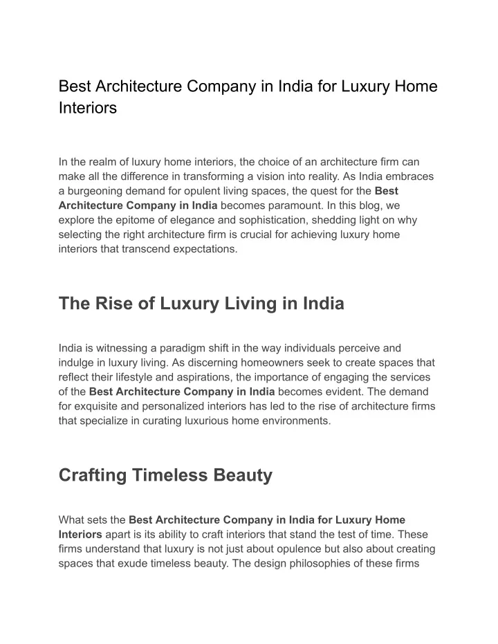 best architecture company in india for luxury