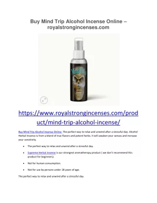 Buy Mind Trip Alcohol Incense Online - .royalstrongincenses.com