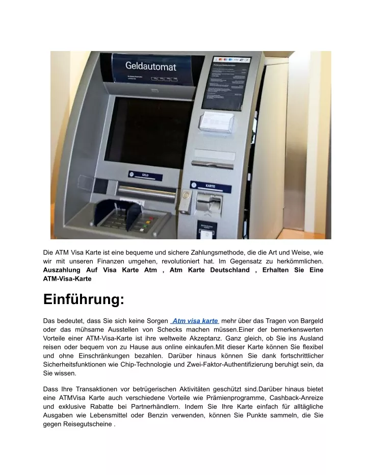 die atm visa karte ist eine bequeme und sichere