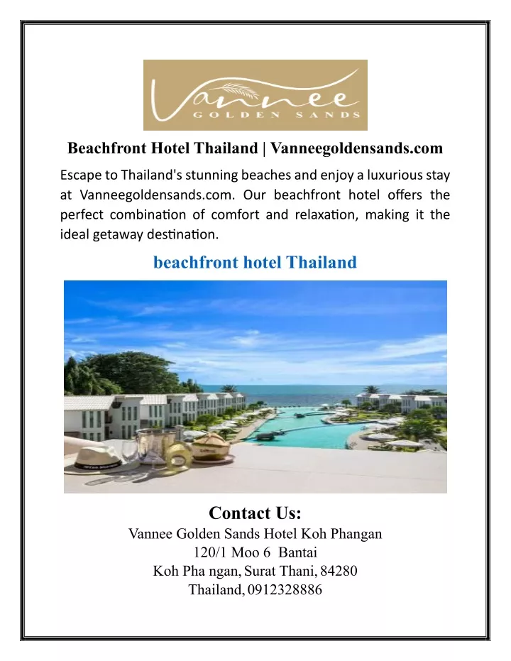 beachfront hotel thailand vanneegoldensands com