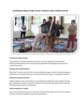 Unveiling the Magic of Yoga Teacher Training in India A Holistic Journey