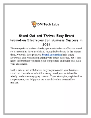 Stand Out and Thrive Easy Brand Promotion Strategies for Business Success in 2024