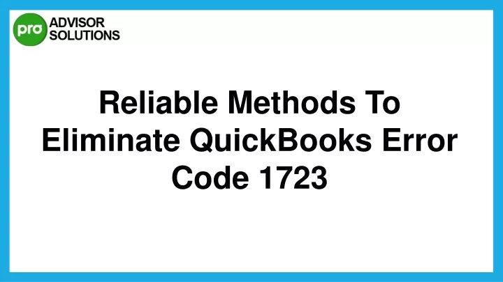 reliable methods to eliminate quickbooks error