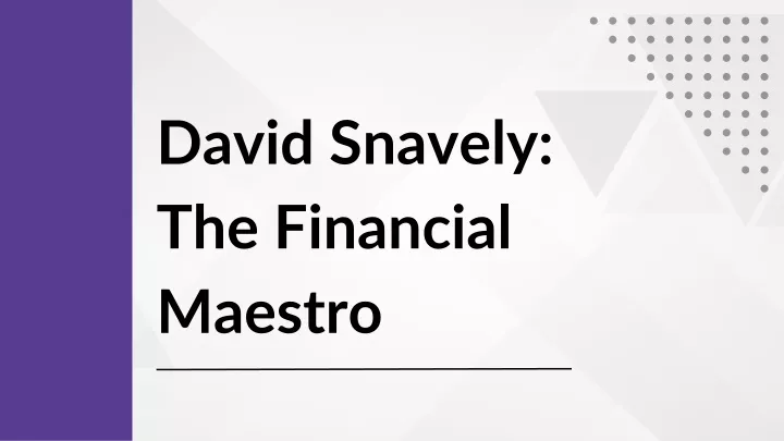 david snavely the financial maestro