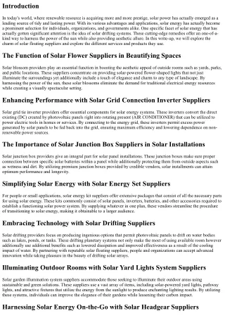 Discover the Beauty of Solar Floating Suppliers