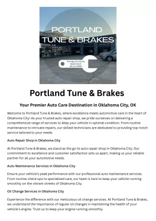 Portland Tune & Brakes Your Premier Auto Care Destination in Oklahoma City