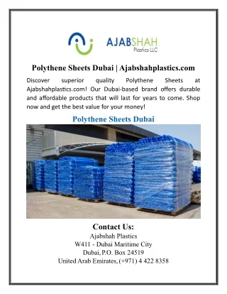 Polythene Sheets Dubai | Ajabshahplastics.com