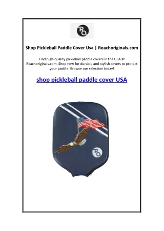 Shop Pickleball Paddle Cover Usa Reachoriginals.com