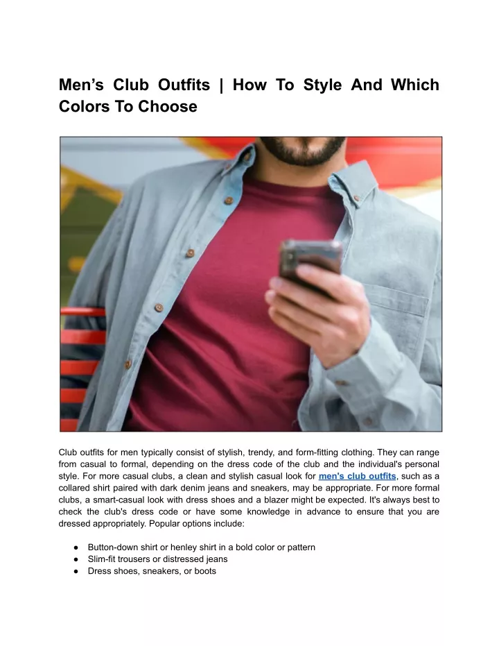 men s club outfits how to style and which colors