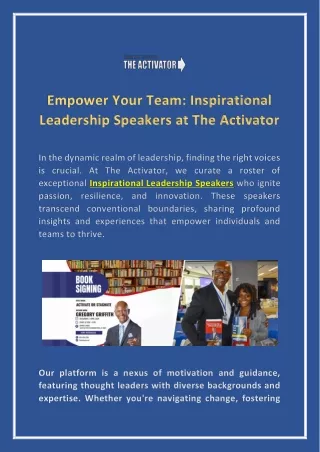Empower Your Team: Inspirational Leadership Speakers at The Activator