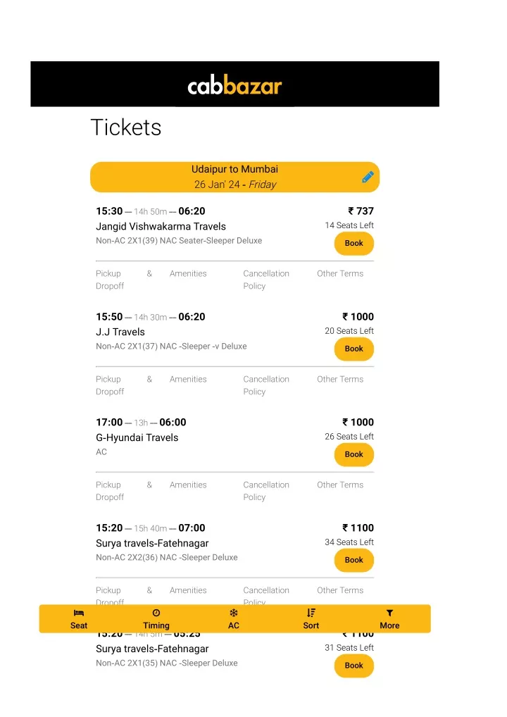 udaipur to mumbai bus tickets