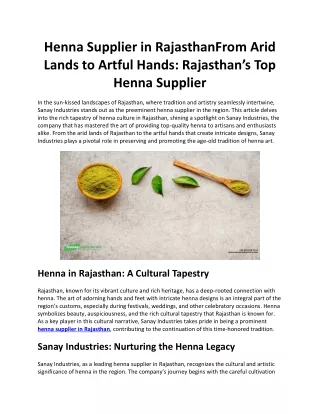 From Arid Lands to Artful Hands: Rajasthan's Top Henna Supplier