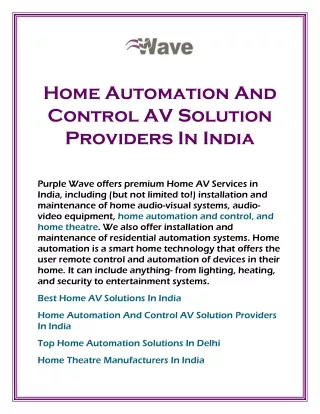 Home Automation And Control AV Solution Providers In India