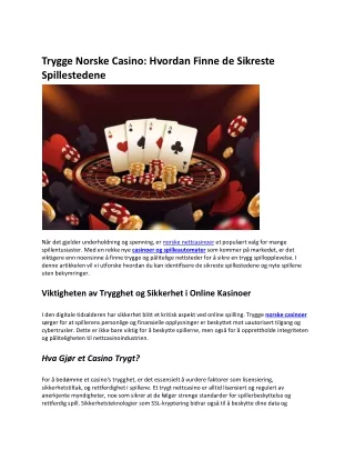 Trygge Norske Casino Hvordan Finne de Sikreste Spillestedene