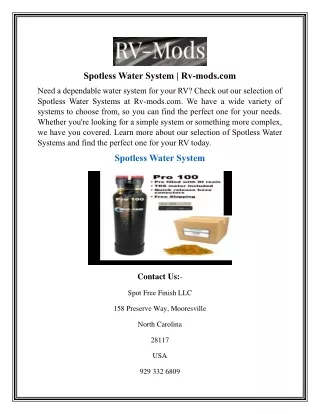Spotless Water System  Rv-mods.com