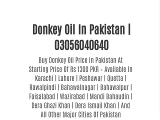 Donkey Oil In Pakistan | 03056040640