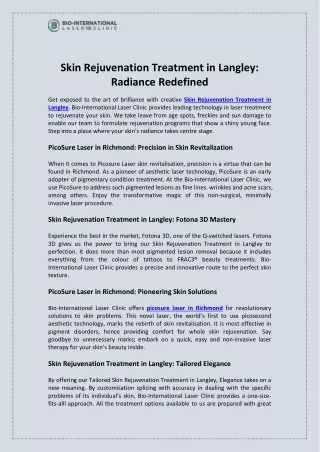 Skin Rejuvenation Treatment in Langley Radiance Redefined