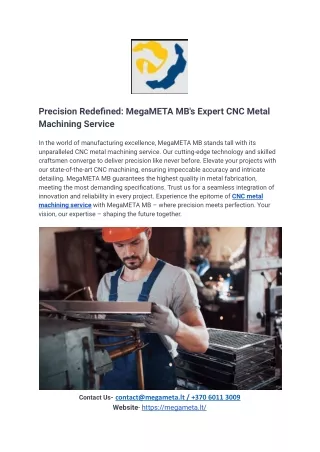 Precision Redefined: MegaMETA MB's Expert CNC Metal Machining Service