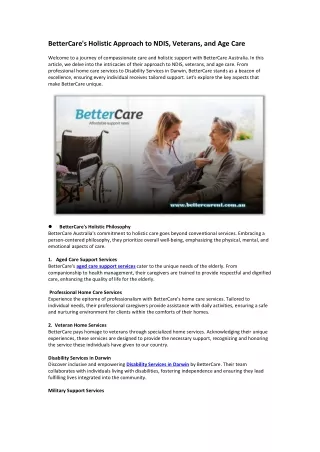 BetterCare's Holistic Approach to NDIS, Veterans, and Age Care