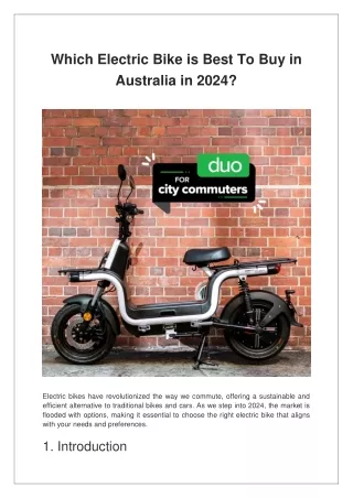 Which Electric Bike is Best To Buy in Australia in 2024?