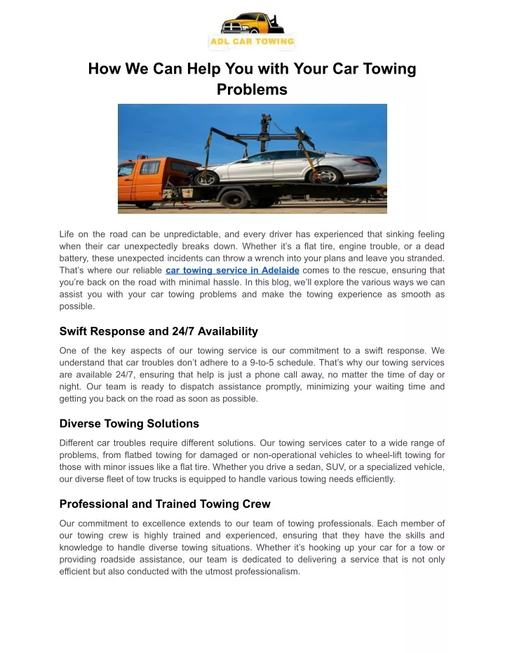 how we can help you with your car towing problems
