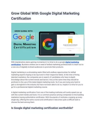 Grow Global With Google Digital Marketing Certification