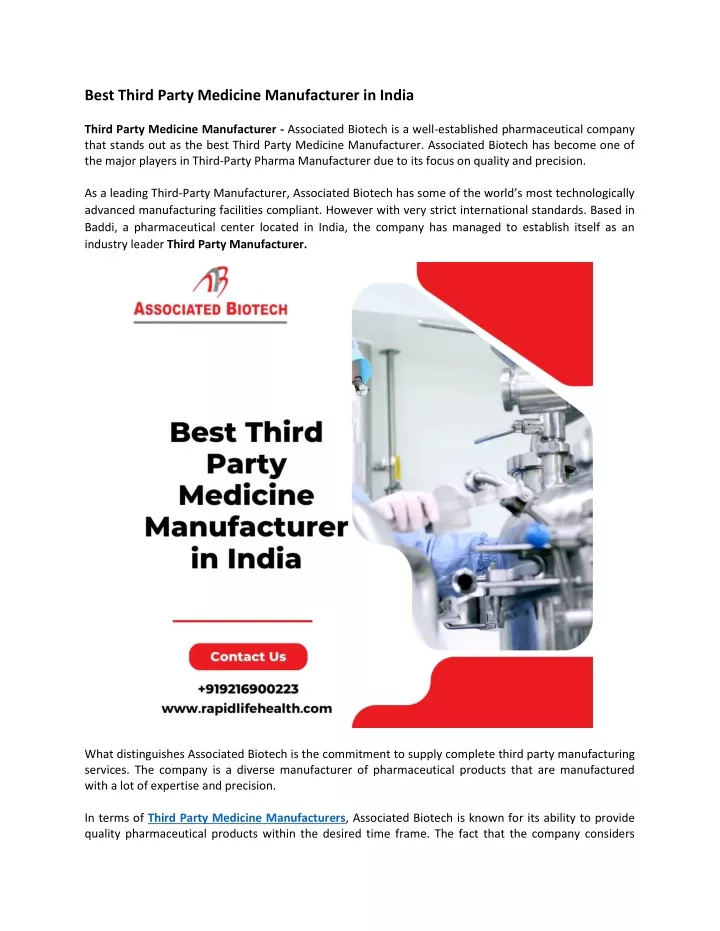 best third party medicine manufacturer in india