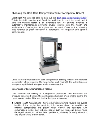 Choosing the Best Core Compression Tester for Optimal Benefit