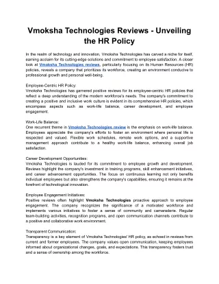 Vmoksha Technologies Reviews - Unveiling the HR Policy