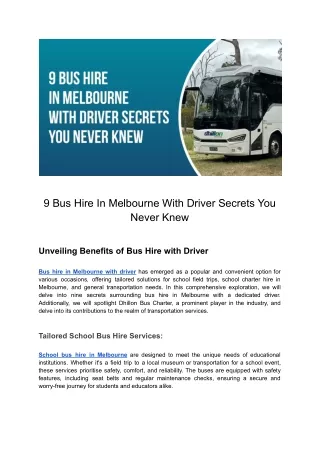 9 bus hire in melbourne with driver secrets