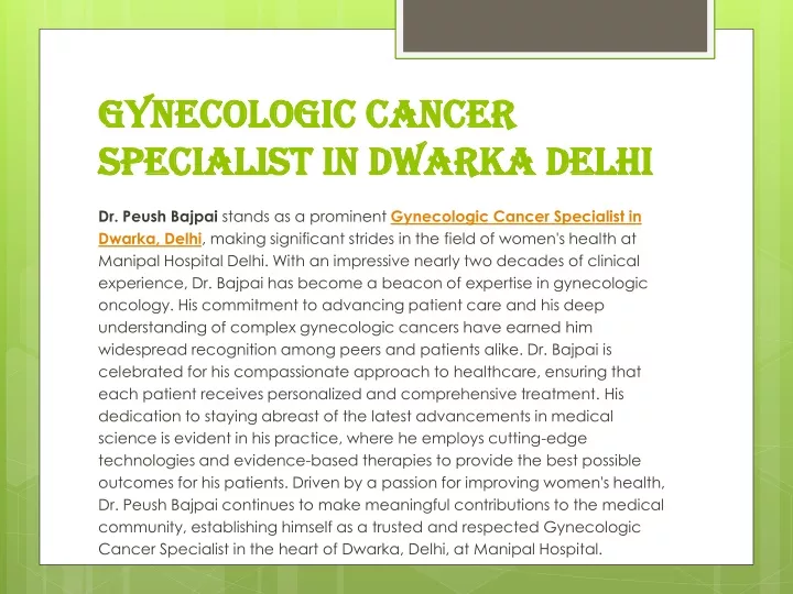 gynecologic cancer specialist in dwarka delhi