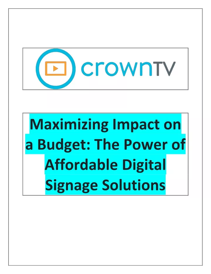 maximizing impact on a budget the power