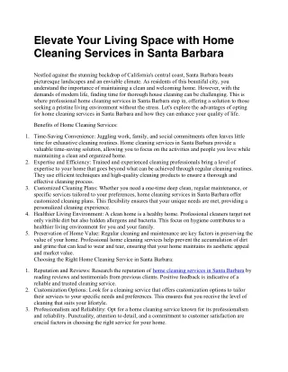 Elevate Your Living Space with Home Cleaning Services in Santa Barbara