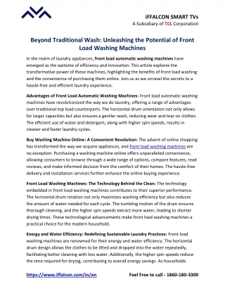 Beyond Traditional Wash: Unleashing the Potential of Front Load Washing Machines