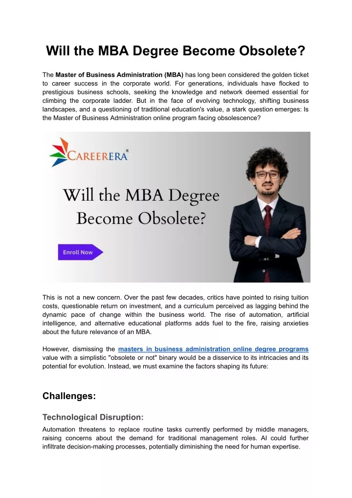 will the mba degree become obsolete