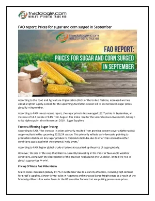 18-FAO report  Prices for sugar and corn surged in September