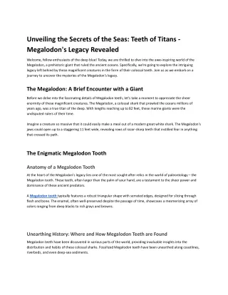 Unveiling the Secrets of the Seas_ Teeth of Titans - Megalodon's Legacy Revealed