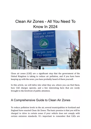 Clean Air Zones - All you need to know in 2024