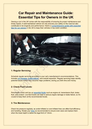 Car Repair and Maintenance Guide: Essential Tips for Owners in the UK
