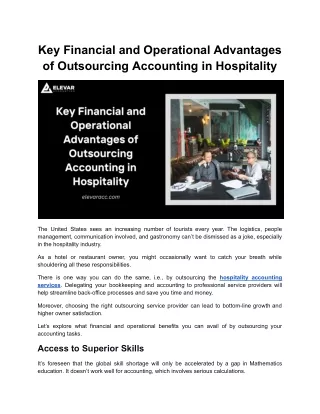Key Financial and Operational Advantages of Outsourcing Accounting in Hospitalit