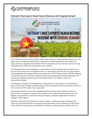 19-Vietnam's Rice Exports Reach Record Revenue with Surging Demand