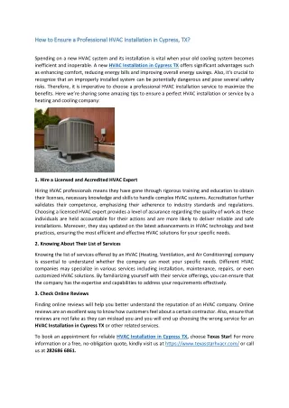 How to Ensure a Professional HVAC Installation in Cypress, TX