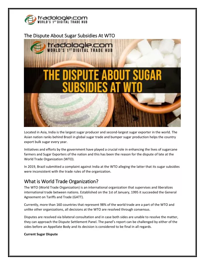 the dispute about sugar subsidies