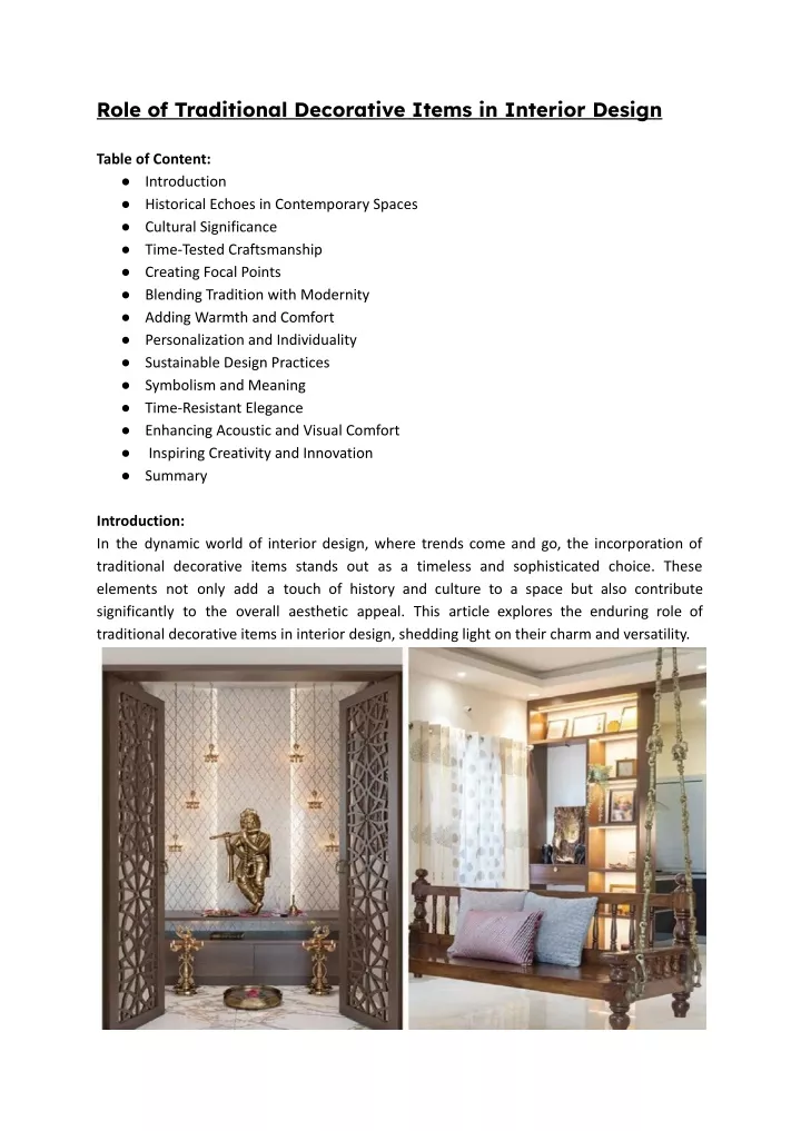 role of traditional decorative items in interior